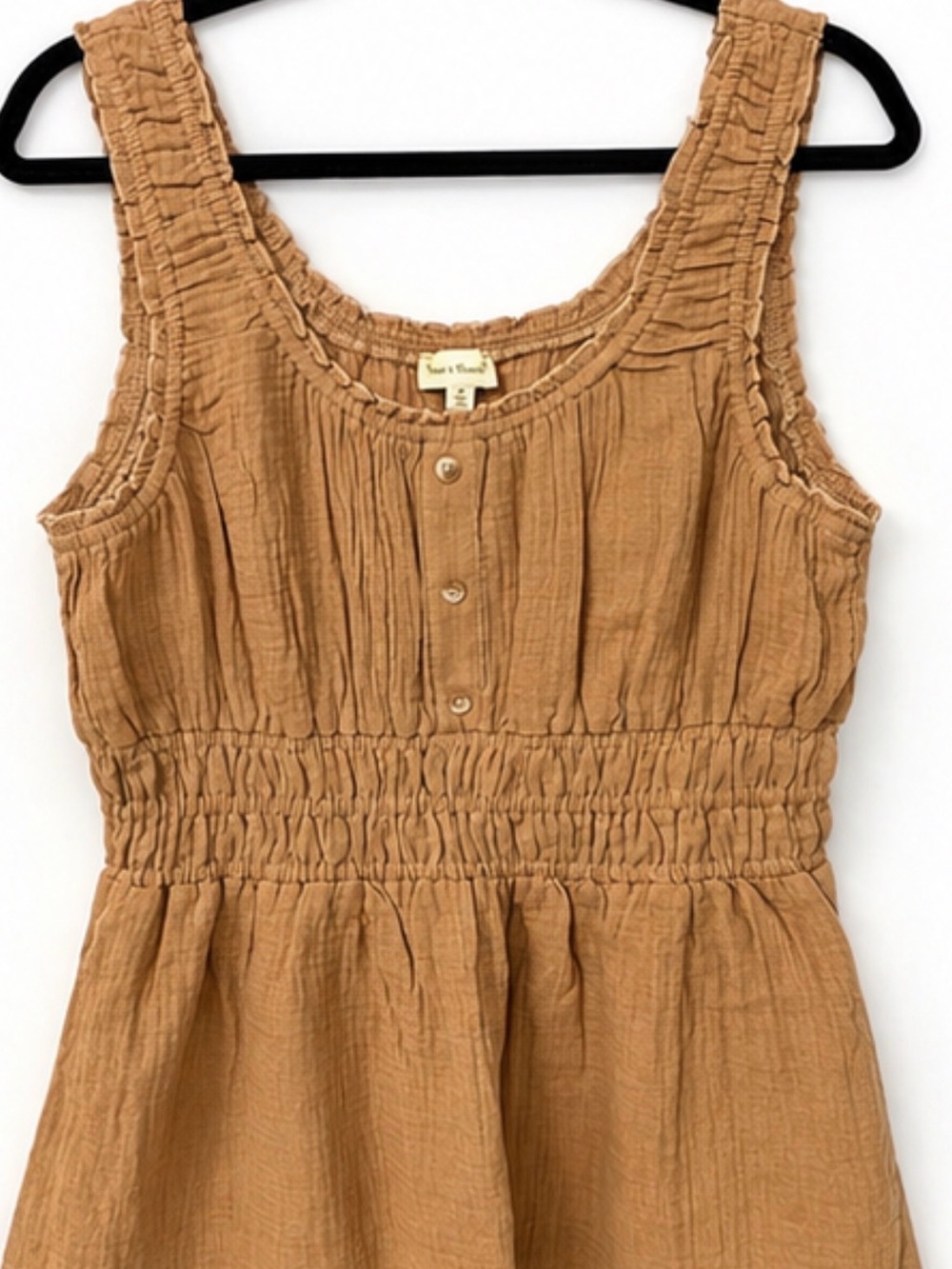 Hem & Thread Tan Sleeveless Smocked-Waist Cotton Top
